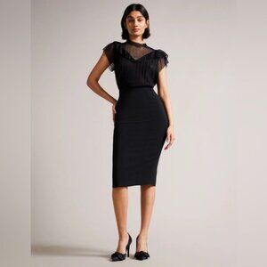 NEW Ted Baker London RAEES High waisted Classic Black midi Pencil Skirt sz 4
